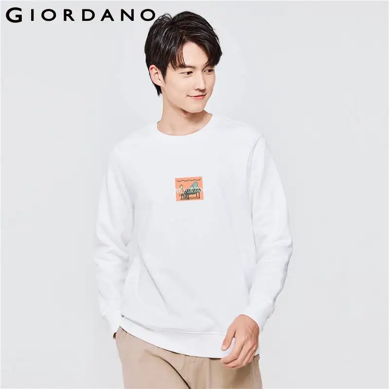 

GIORDANO Men Geto2.Net Series Sweatshirts Basic Crewneck Comfy Loose Tops Fleece-Lined Print Casual Chunky Sweatshirts 91092151