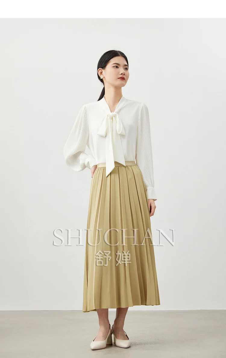 SHUCHAN new 2024 spring summer bow collar blusas mujer de moda verano elegantesfd  Polyester chiffon tops mujer