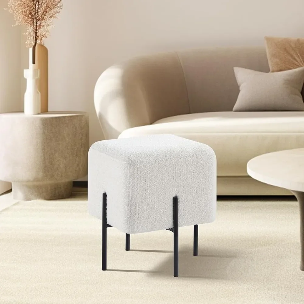 Ottoman Stool Vanity  Chair with Metal Legs Sofa Side Foot Rest Ottoman Footstool for Living Room,Bedroom,Office,Cream Boucle