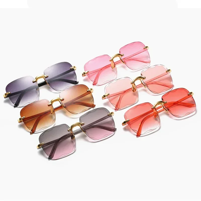 KKJOY Rimless Women Sunglasses with Gradient Lenses-Classic Vintage Alloy Frame & UV400 Protection