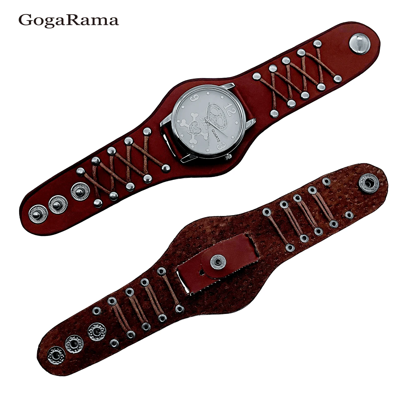 Fashion Brands Leather Strap Skull Quartz Punk Wrist Watch for Men&Women Birthday Christmas Halloween Good Gift 6