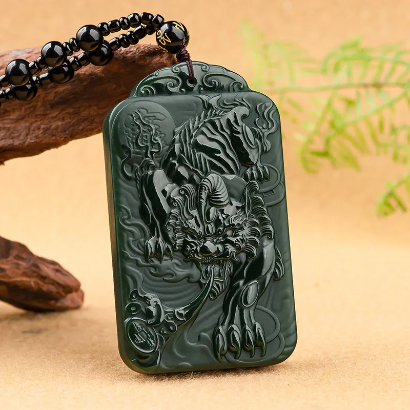 

Jia Le/Hand-Carved/Natural Hetian Cyan Jade Lucky Pixiu Necklace Pendant Boutique Fashion Gift for Men and Women Couples Gifts