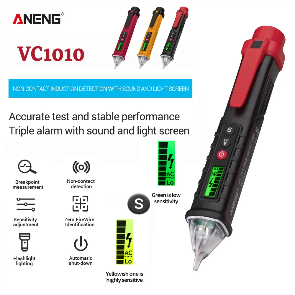 Aneng Vc1010 Digital Ac Dc Voltage Detectors Smart Non Contact Tester Pen Meter 12 1000v Current Electric Sensor Test Pencil Voltage Meters Aliexpress