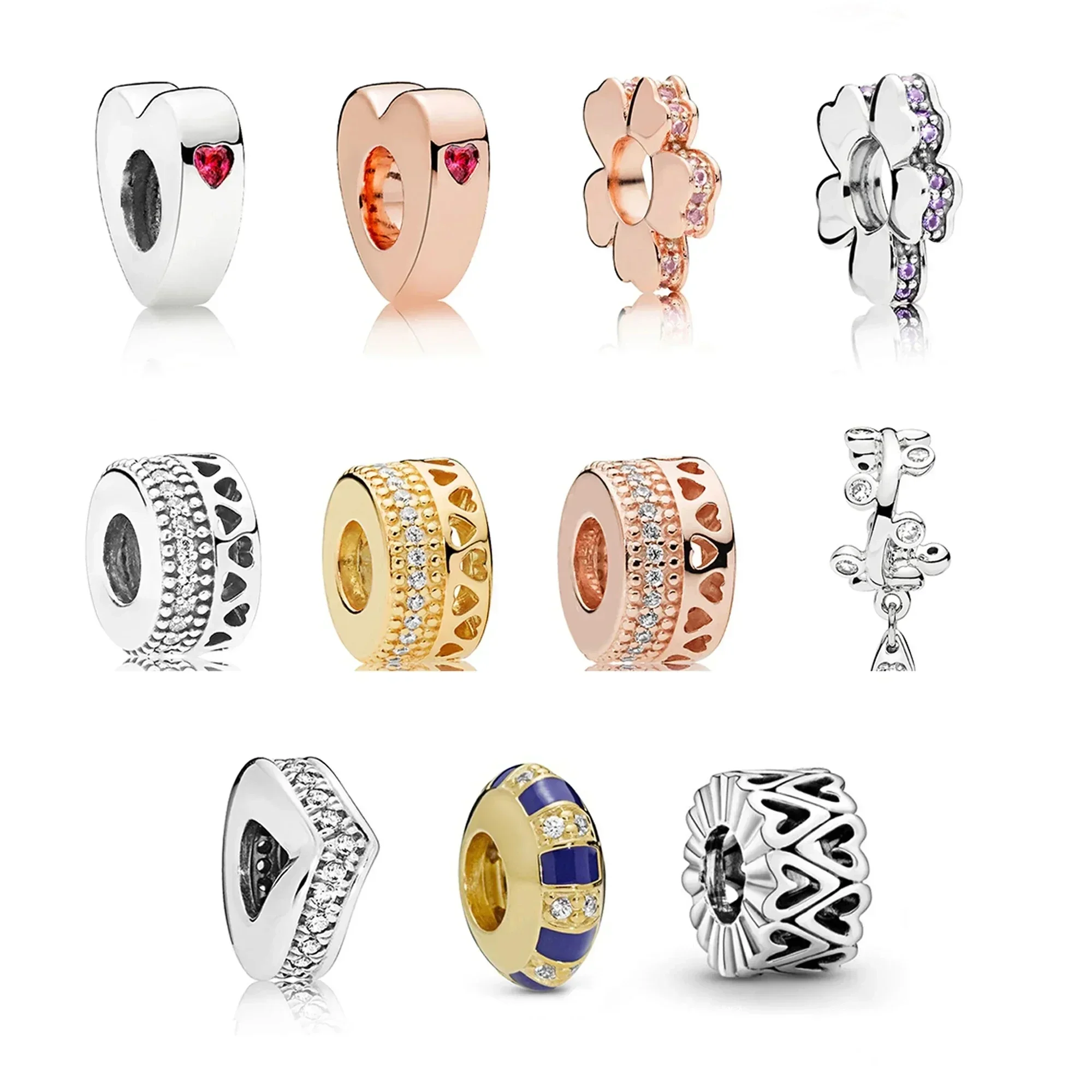 

Pan Rose Gold And Silver Series Love Shaped Exotic Gem With Striped Bow Beaded Bracelet Charm Bracelet Beaded Bracelet