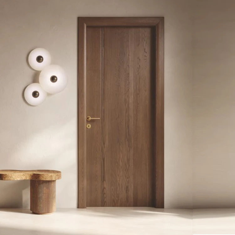 Factory Custom Walnut Interior Doors Prefinished Walnut Veneer Wood Doors With Frames Modern Interior Prehung Door 4
