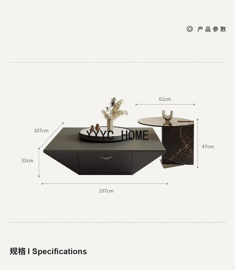 

Inverted Triangle Tea Table Combination Light Luxury Italian Minimalist Living Room Home Tea Table Square