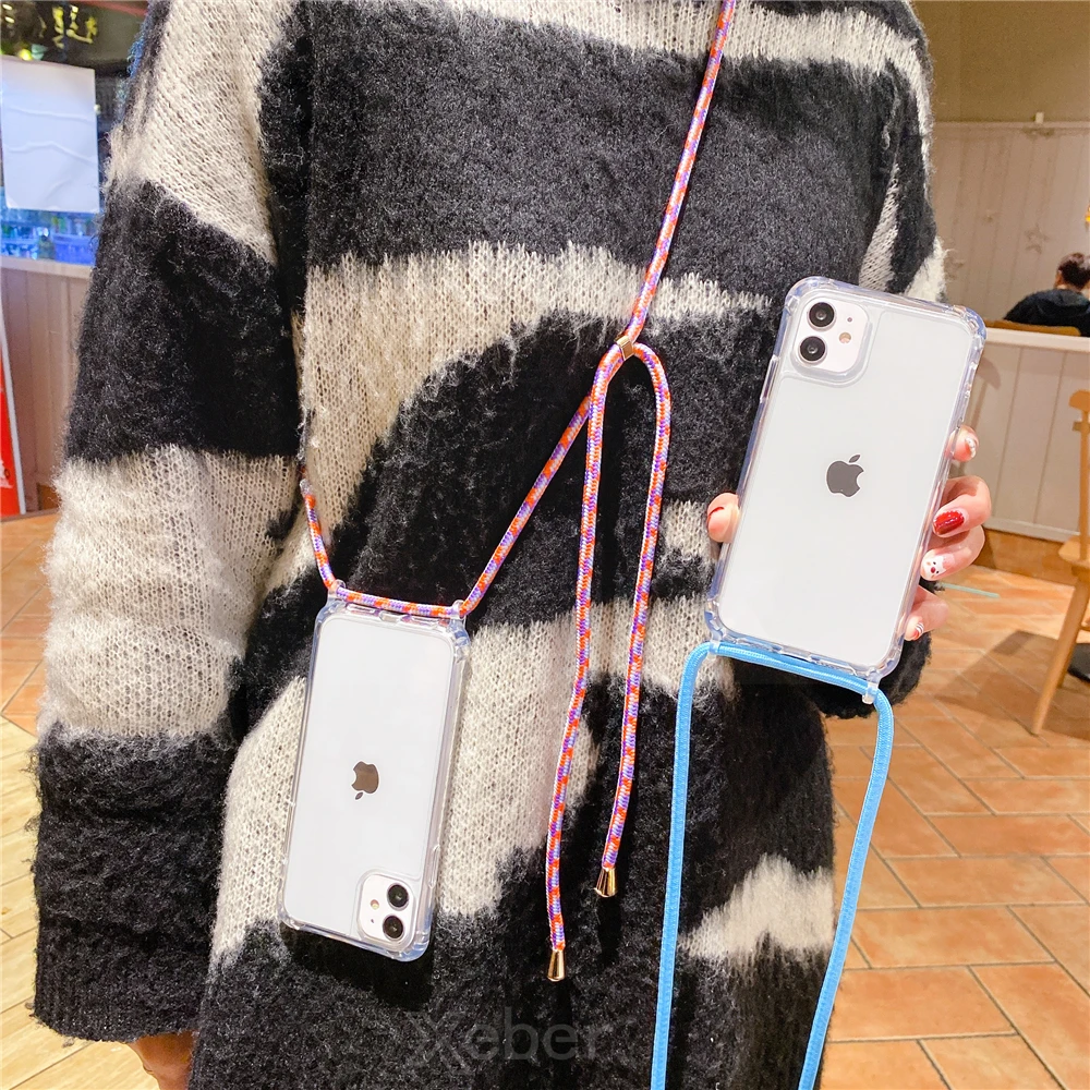 Clear Phone Case with Lanyard Strap and Shockproof Acrylic Cover