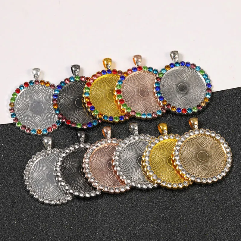 60PCS 25/30mm Pendant Cabochon Base Settings Diamond Bezel Charms For DIY  Designs Necklaces Jewelry Making Findings Accessories