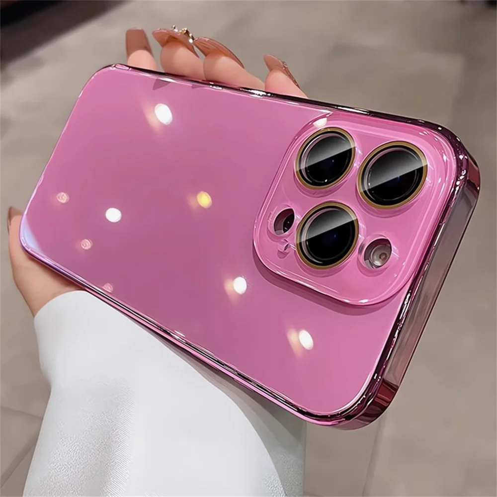 Luxury Plating Bumper Armor Glossy Phone Case with Crystal Glass Lens Protection Cover