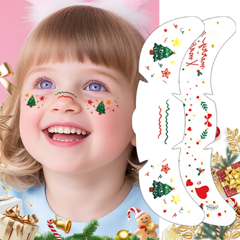 Christmas Face Tattoo Stickers Bells Bow Hearts Stars Ribbons Freckles Temporary Tattoo Stickers for Festival Party 6pcs