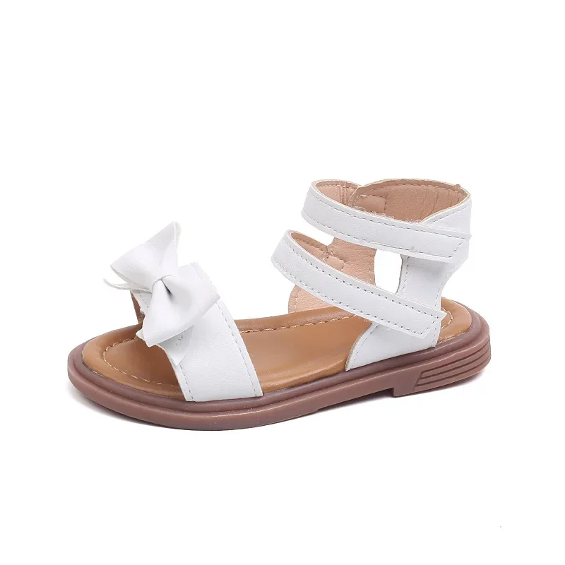 Girls' Sweet Bow Beach Shoes 2024 Summer New Children's Cute Solid Color Sandals Kids Soft Fashion Roman Sandals Wear-resistant