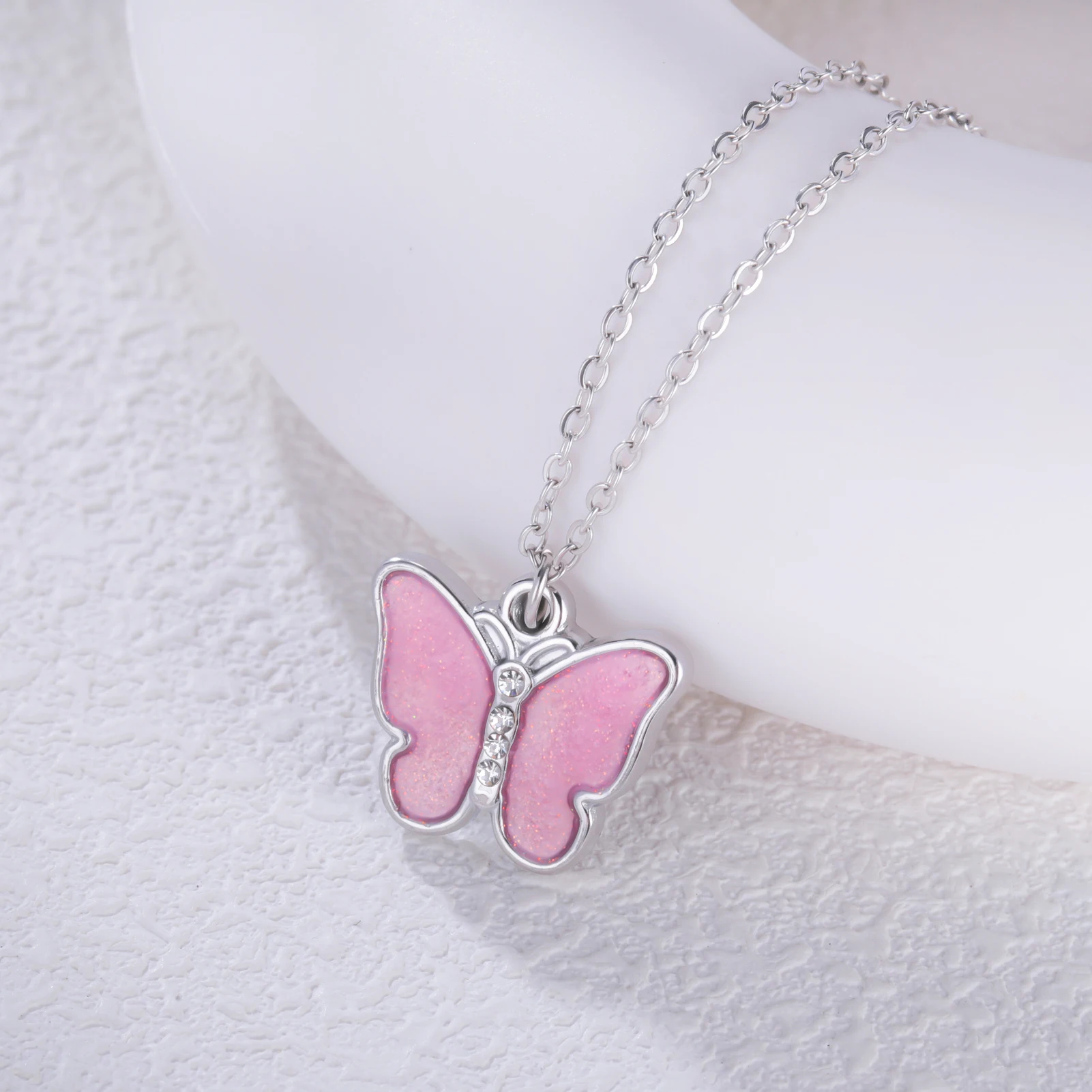 COOLTIME Emaille Schmetterling Anhänger Halskette für Frauen Edelstahl Gold Farbe Mode Ästhetik Trend Schmuck Geschenk Großhandel – Detail 4