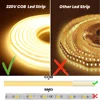 Led Strip Lights 220V High Brightness COB Led Strip IP65 Waterproof Adhesive Flexible Ribbon for Room Outdoor Garden Lighting 2