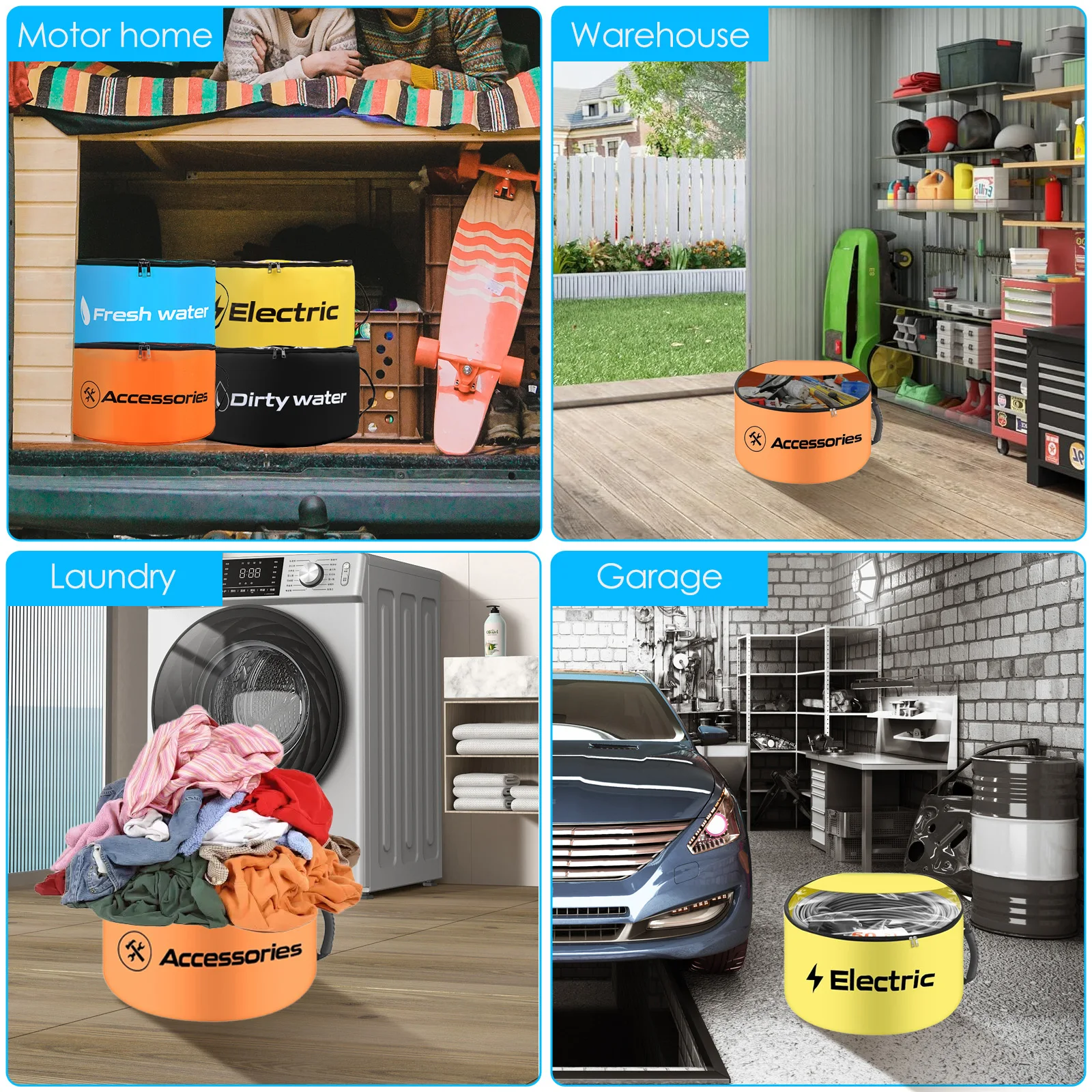 4 Pcs RV Hose Storage Bag Dual Zipper Breathable Drawstring Mesh Pouch with Waterproof Lining Multi-role Motor Home Utility Bag