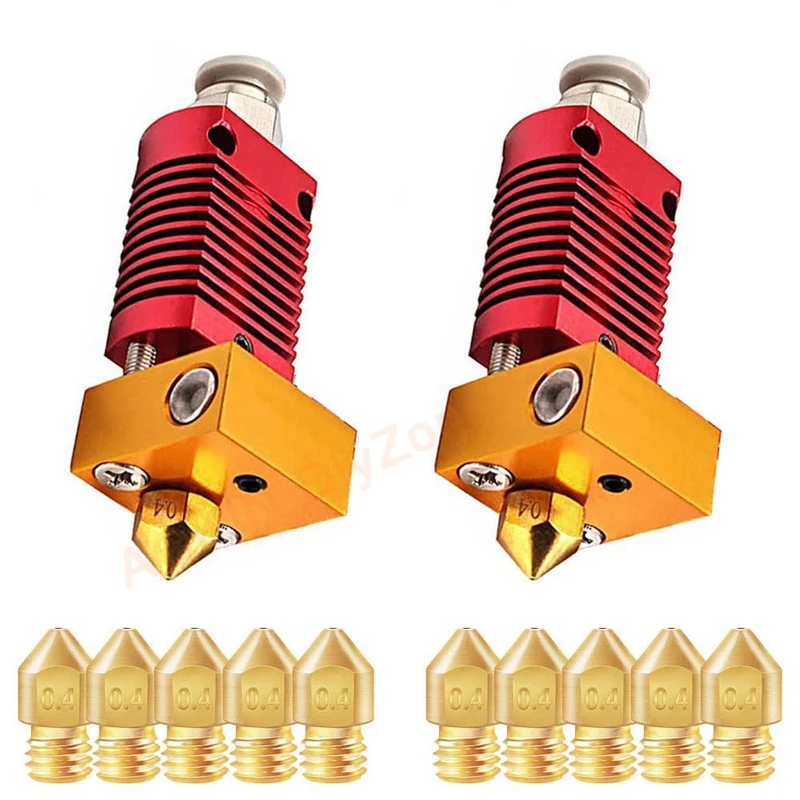 

2Pcs Assembled 1.75mm Extruder Hotend Kit Aluminum Heat Block for Ender 3/CR10/10S with 10Pcs MK8 Nozzles 0.4mm 3D Printer Parts