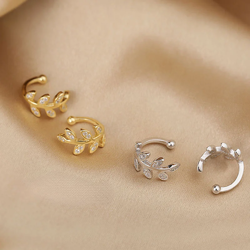 925 Sterling Silver Ear Cuff For Women Zircon Clip On leaf Earrings Gold earcuff Without Piercing Earrings Jewelry ear clip earrings clip earrings ear clip ear accessories