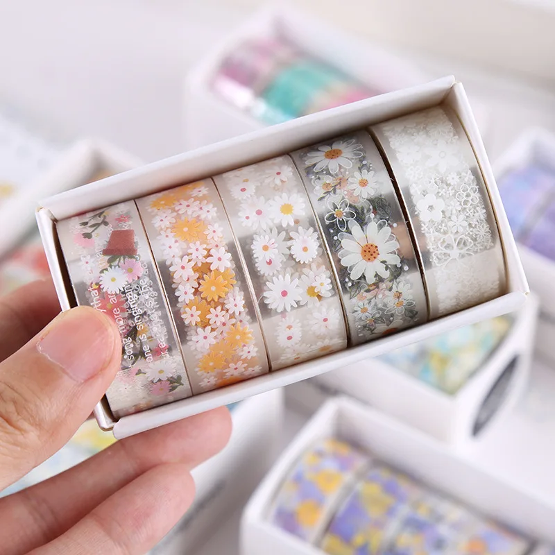 5 롤 투명 꽃 테이프 DIY 장식 재료 테이프 스케치북 스티커 학교 문구 용품