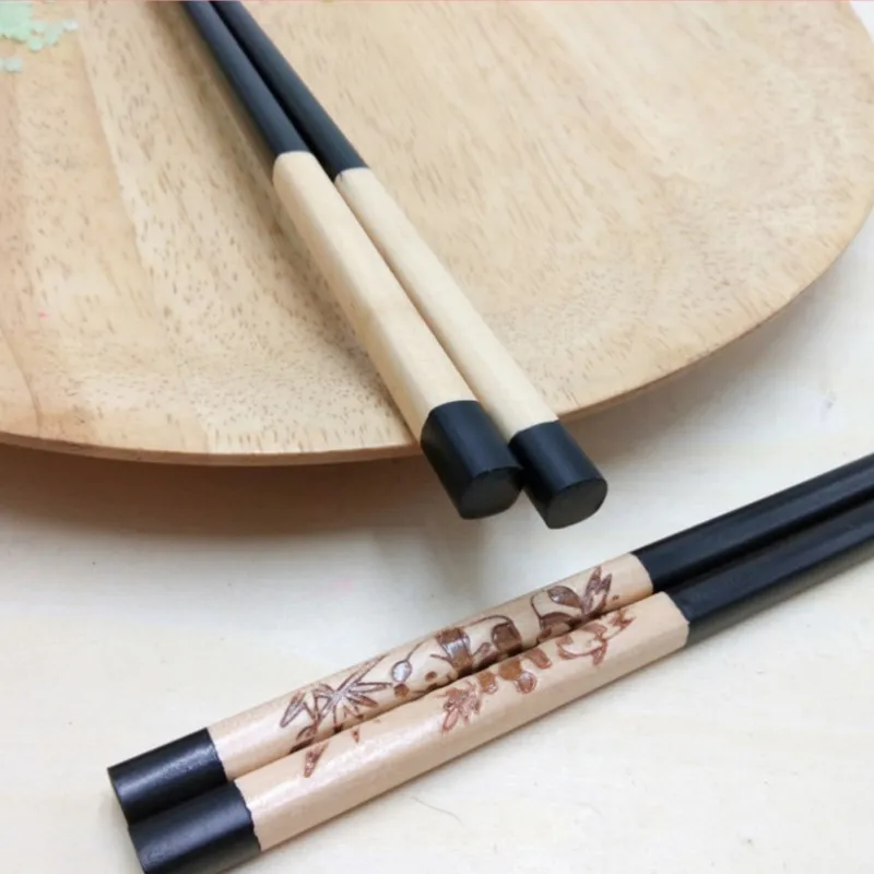 2 Pair Reusable Chopsticks Tableware Non-Slip Chinese Natural Wooden Chopsticks Tableware Gift Kitchen Tools