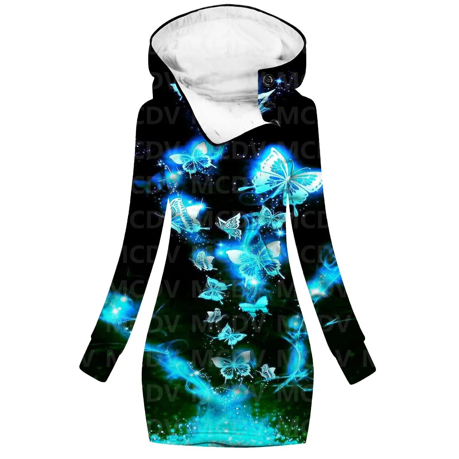 Butterfly 3D Printed Hoodie Dress Novelty Hoodies Women Casual Long Sleeve Hooded Pullover Tracksuit