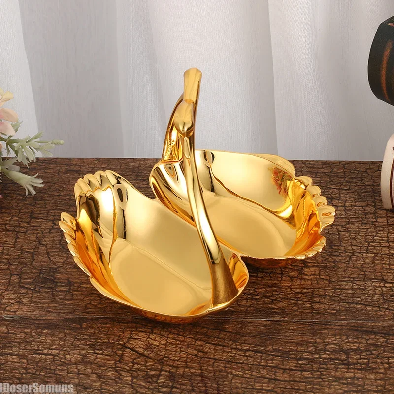

Fruit Trays Swan Shaped Zinc Alloy Snack Candys Plates Storage Containers Creative Household Dessert Nut Candy Storage Plates