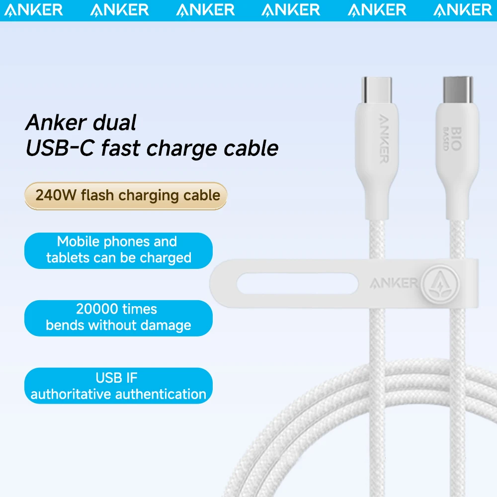 Anker 240W USB-C to USB-C Cable Bio-based Nylon Braided Data Cable Environmentally For iPhone 15 iPad Pro MacBooks Android