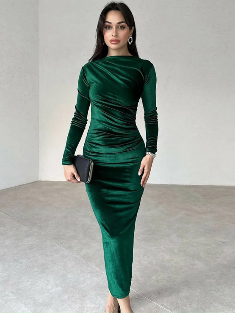 Mozision Elegant Velvet Long Sleeve Sexy Maxi Dress For Women Autumn Winter  New Fashion O Neck Bodycon Club Party Long Dress - AliExpress