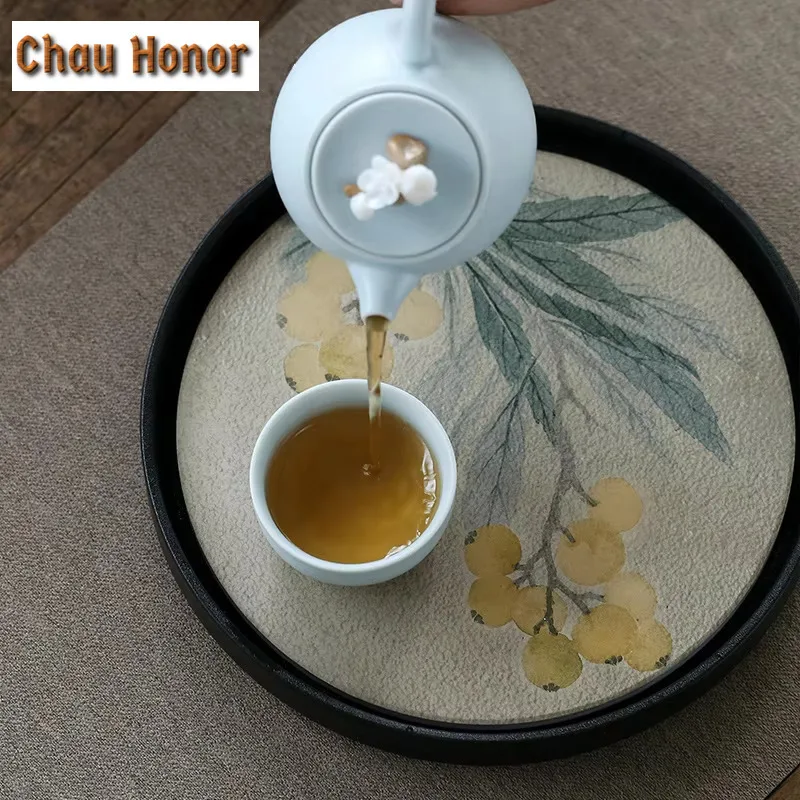 Creative Ceramic Quick Drying Dry Soaking Table Retro Water Absorbing Tea Tray Pot Tea Bowl Holder Small Circular Kung Fu Teaset