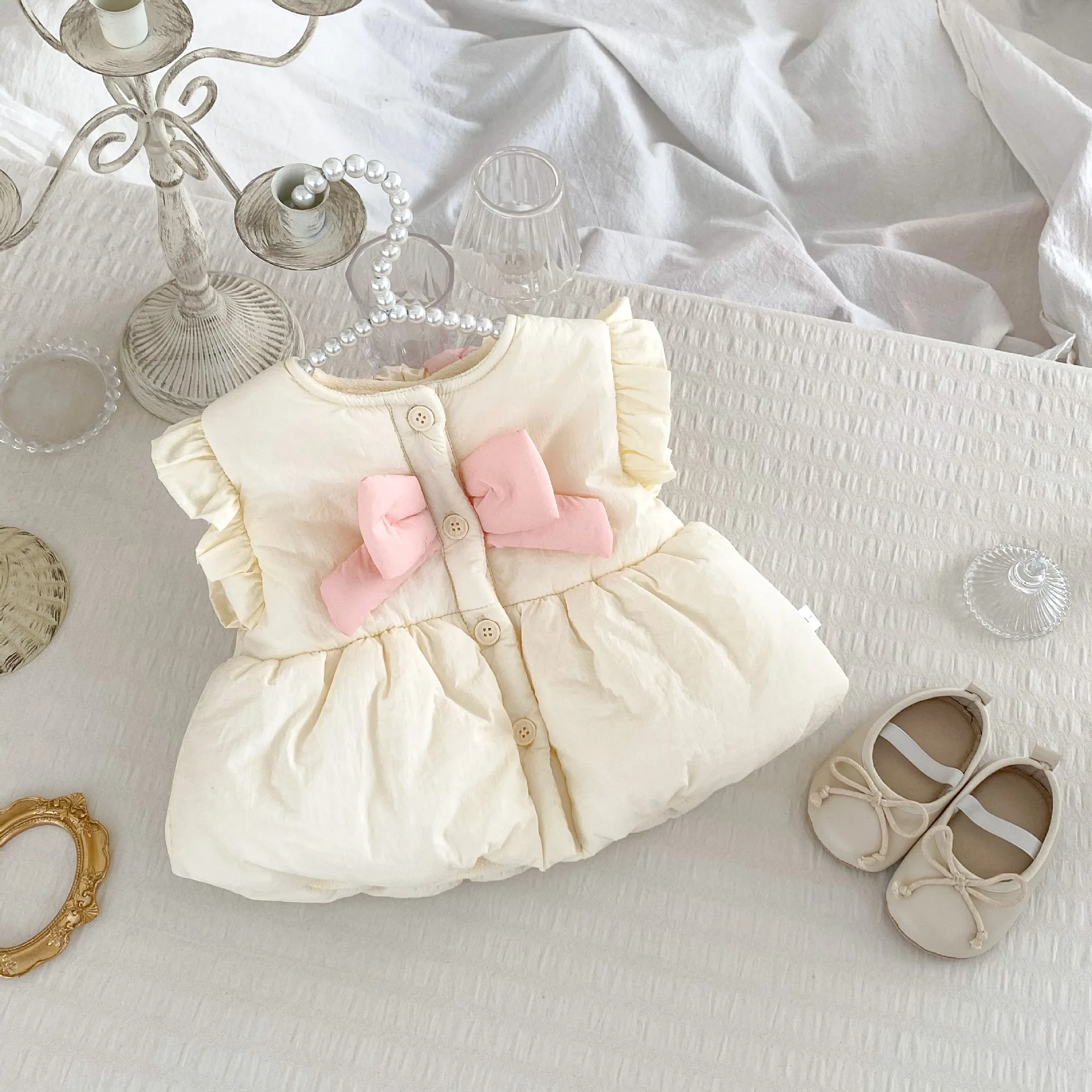 Winter Baby Girl Sleeveless Fleece Vest Infant Cute Bow Thick Warm Vest Jacket Kids Girls Plus Velvet Princess Clothes