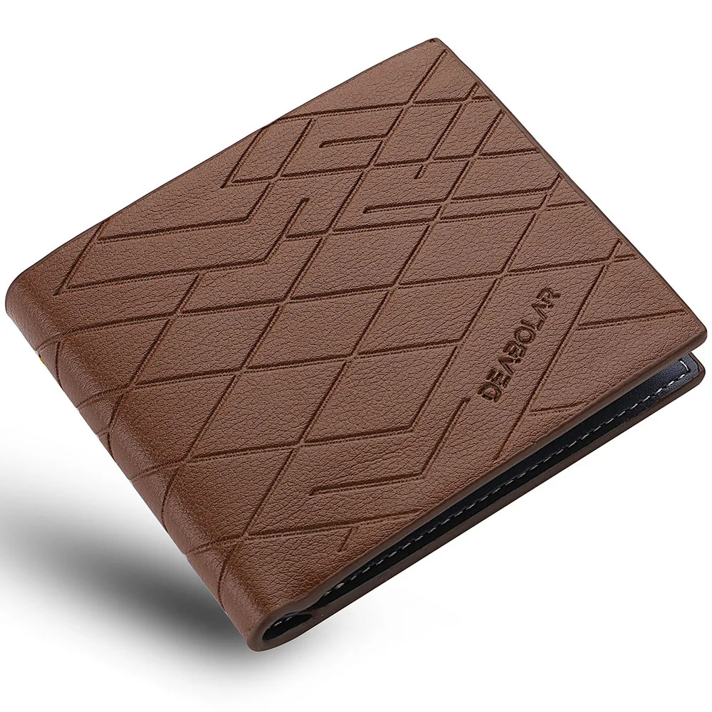 New Simple Stripe Embossing Leather Wallet Three-fold Leather Multiple Card Slots Card Holder Coin Wallet 2