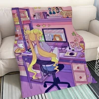 Flannel Blanket for Sofas Sailor Moon Bed Blankets & Throws Home Interior Microfiber Bedding Cobija Fluffy Plaid Sofa Throw Knee 1