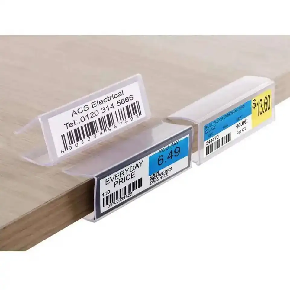 36 stks Houten Plank Label Houder Plastic Prijskaarthouder Supermarkt Retail Sign PVC Clear Plank Label Houder (inclusief 50 Stuks Label Inserts) Perfect Past 25 mm Houten Planken