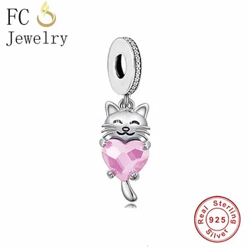 Huooonew Fit 오리지널 판도라 참 팔찌, 925 스털링 실버 스마일 고양이, 하트 지르콘 비즈, 여자 친구 버로크 만들기