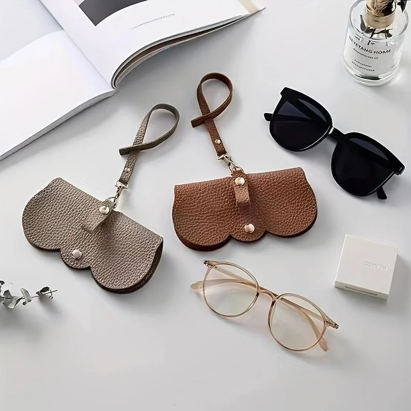 Litchi Embossed glasses storage bag Cute Hanging PU Leather Sunglasses Reading Glasses Storage Portable Travel Eyewear Holder