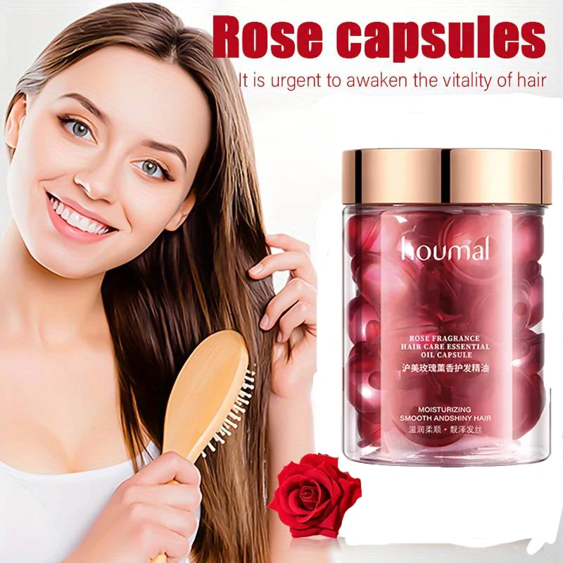 Hair Vitamin Capsule Rose Essential Oil Capsules Supple Dry Hair Keratin Plant Complex Oil Dry Damaged Hair Repair Female Care Products