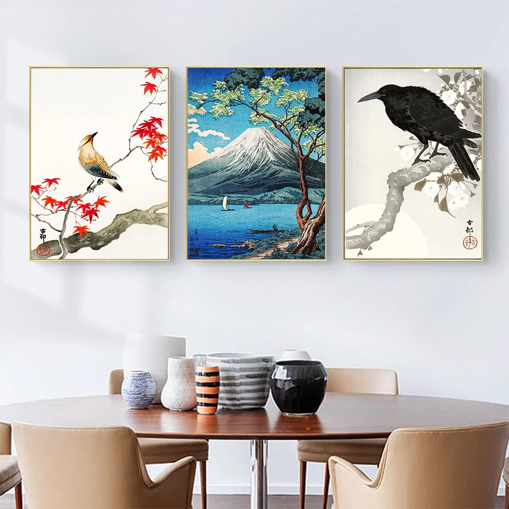 

Retro Mount Fuji Canvas Painting Wall Art Japanese Famous Bird Tower Landscape Poster Prints For Living Room Home Decor Cuadros