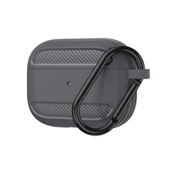 Carbon Fiber Soft Frosted Protective Case with Keychain - Airpods pro (Dark Grey)