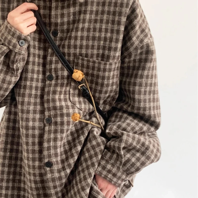 2024 Japanese Harajuku Mens Set Checkered Pockets Fashion Shirt+Trendy Straight Leg Trousers 2-pcs Spring College Casual Suit 4