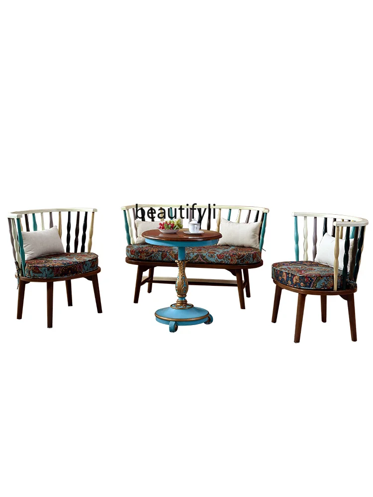 

American-Style Solid Wood Occasional Table and Chair Combination Balcony Meeting Couch Small round Table Negotiation