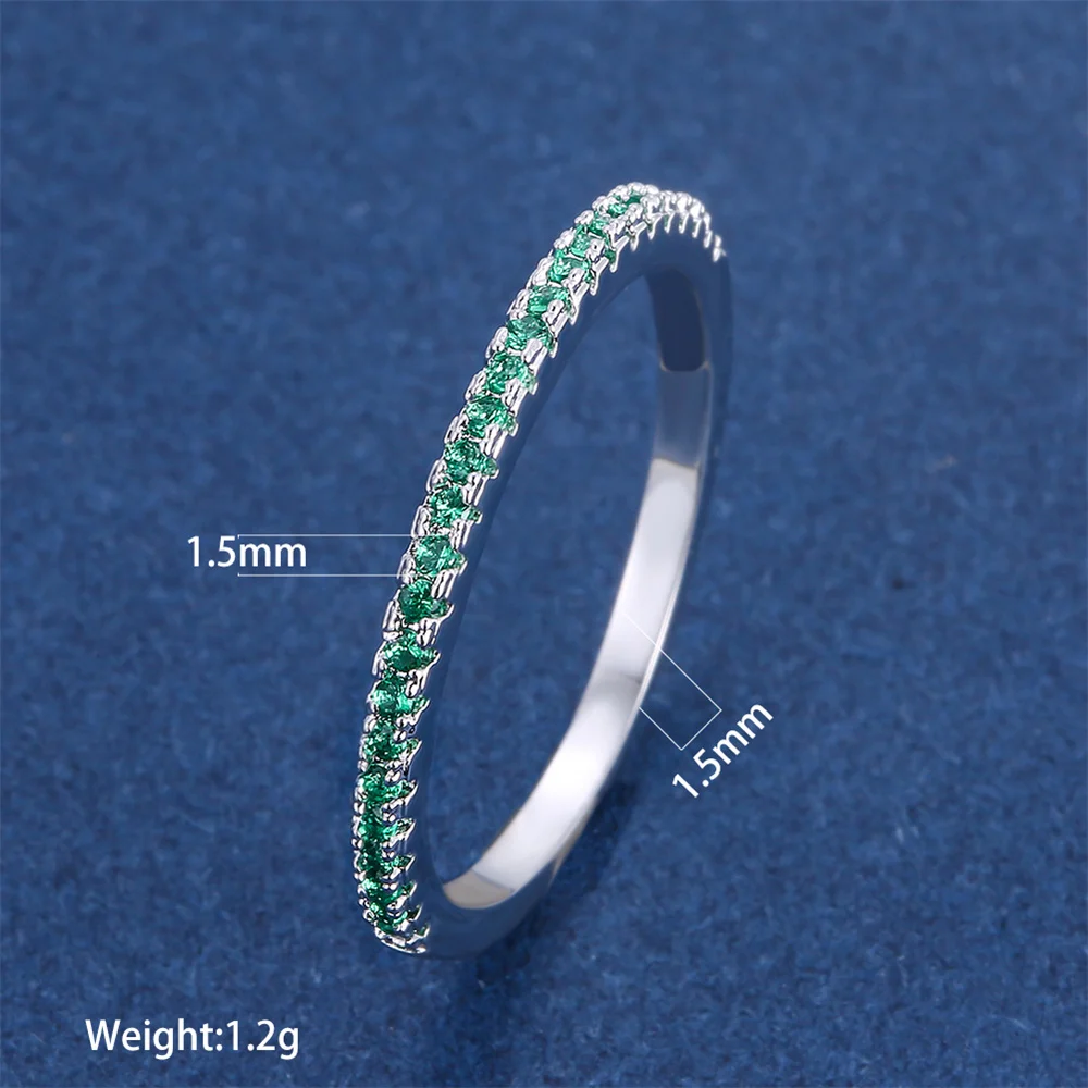 Green Zircon Small Round Stone Wedding Band Stackable Rings For Women Vintage Silver Color Engagement Promise Minimalist Jewelry