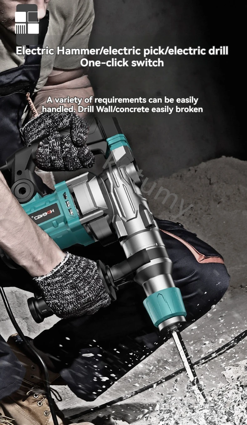 Heavy Duty Rotary Hammer Drill Concrete Perforator Electric Pick Electric Demolition Hammer Impact Drill 4