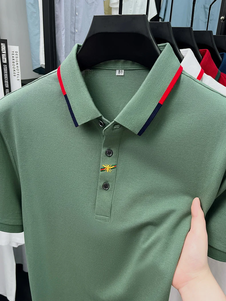 Luxusmarke, exquisit besticktes Kurzarm-Poloshirt für Herren, neue Mode, Sommer, atmungsaktives T-Shirt, lässiges Oberteil im koreanischen Stil – Detail 13