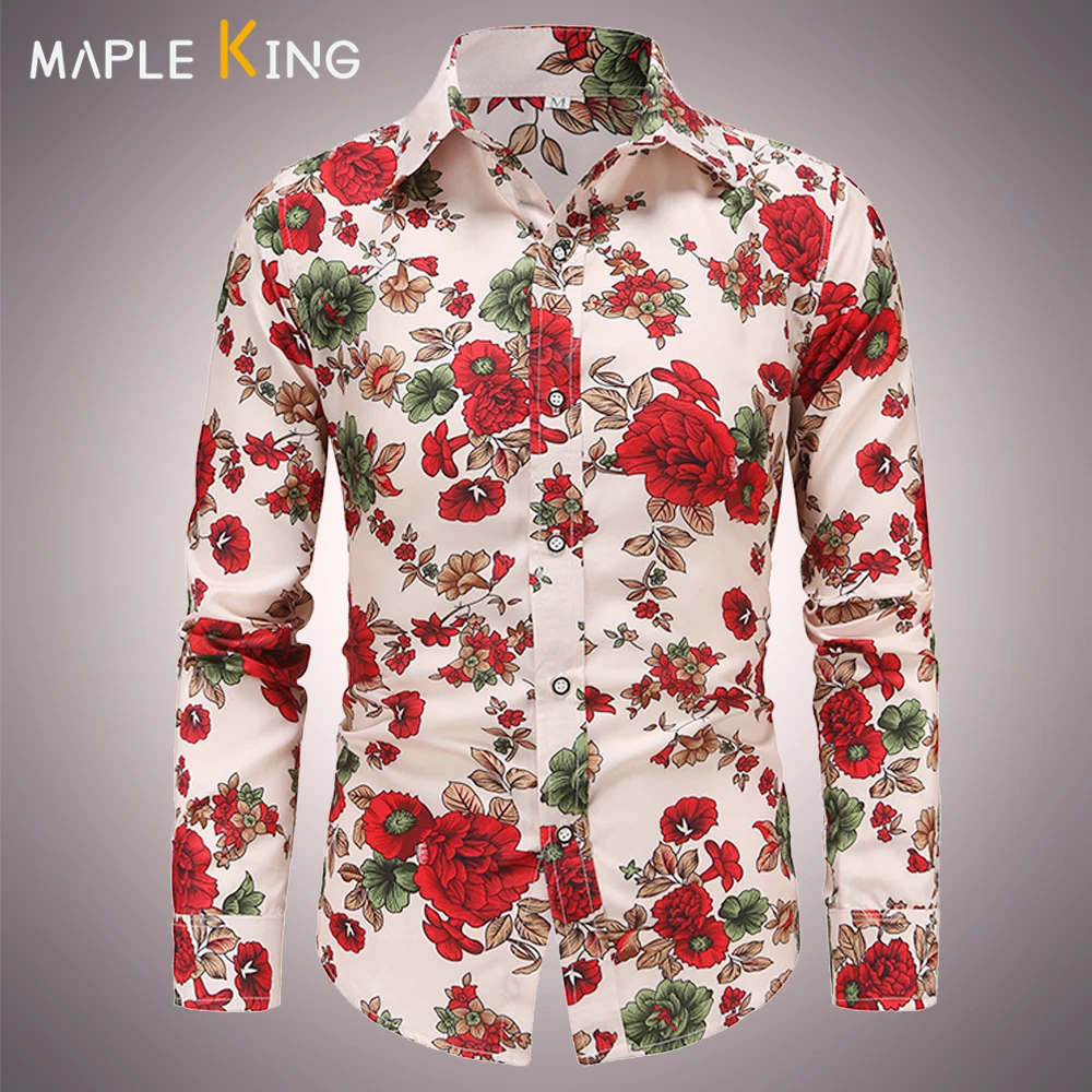 

Floral Shirt Men Long Sleeve Vintage Print Camisas Social Masculina De Luxo 2022 Mens Fashion Dress Flower Shirt Homme Blouses