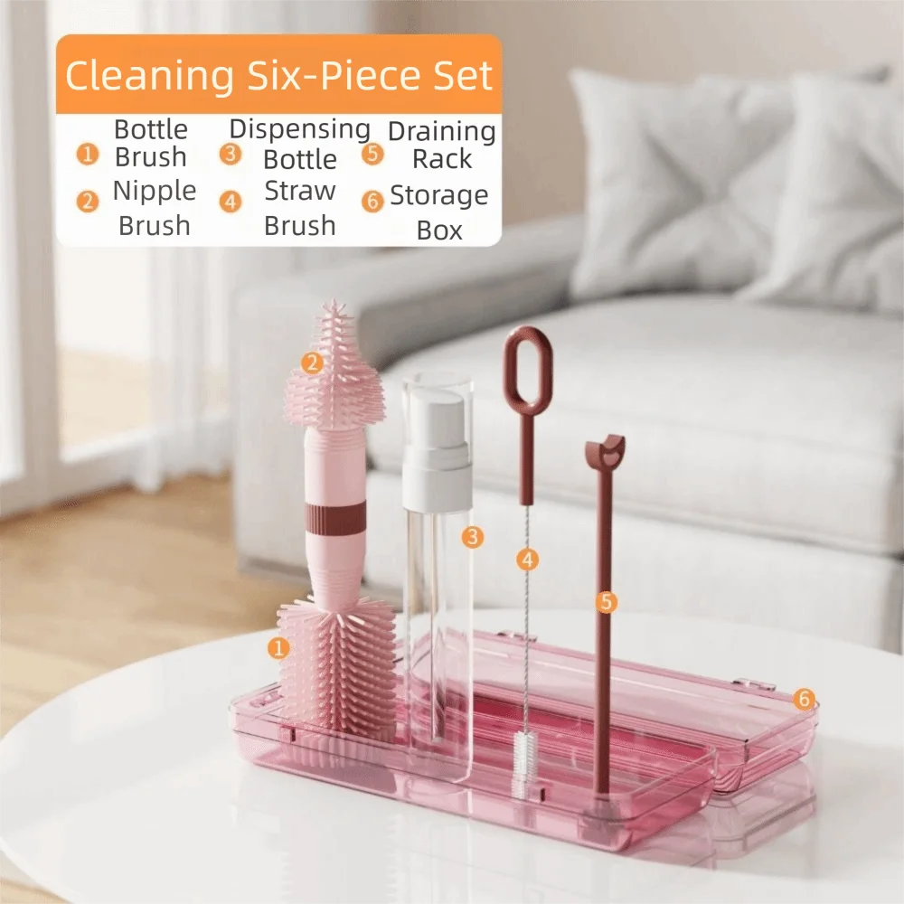 Portable Bottle Cleaning Brush Set Travel Size Soft Bristles Nipple Straw Cleaner Kit Long Handled BPA-Free Feeding Bottle Brush