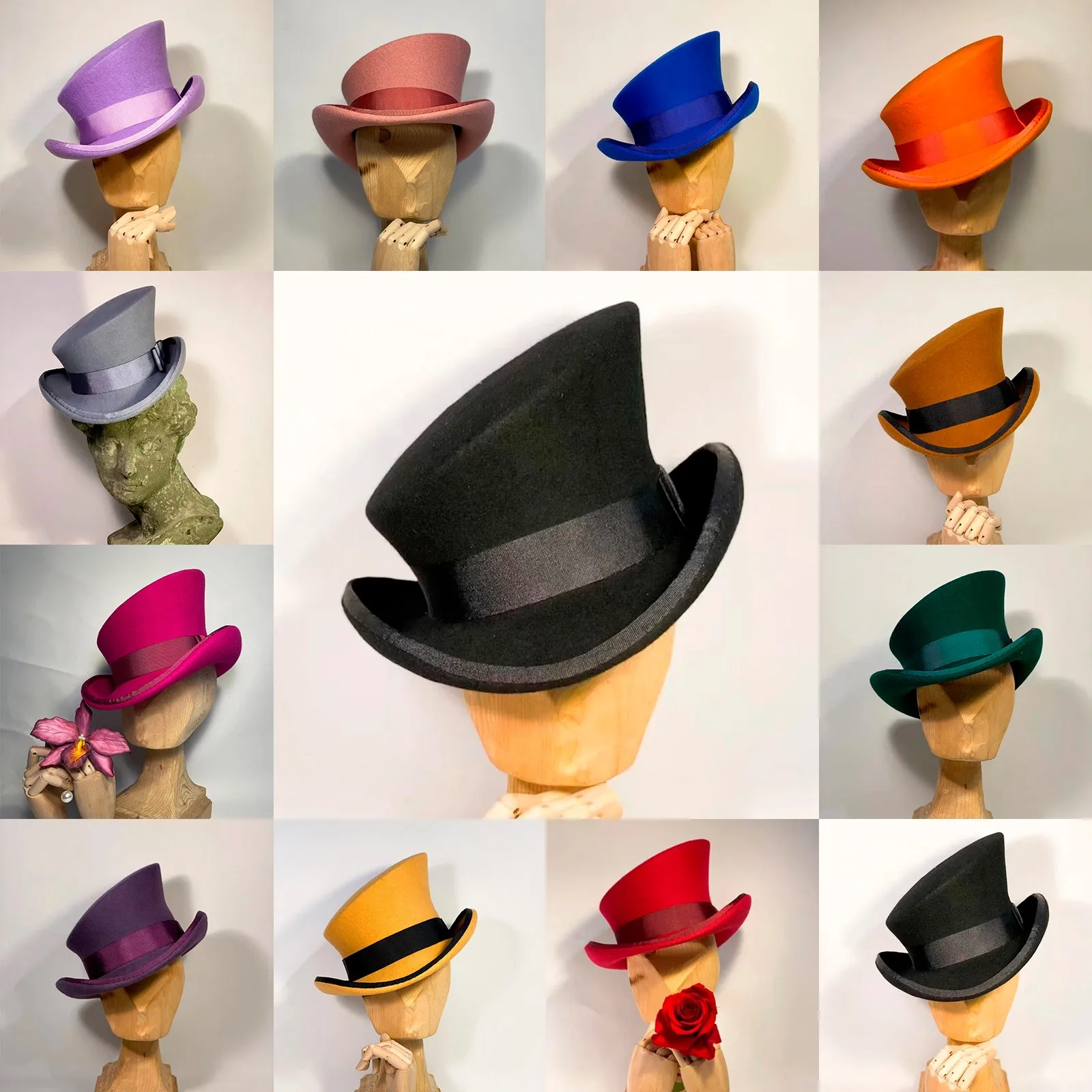 Cachemire Asymmetric Top Hat for Women Men Unisex Steam Punk Fashion Ribbon Mens Lumber Costume winter hat fur hat wool hat
