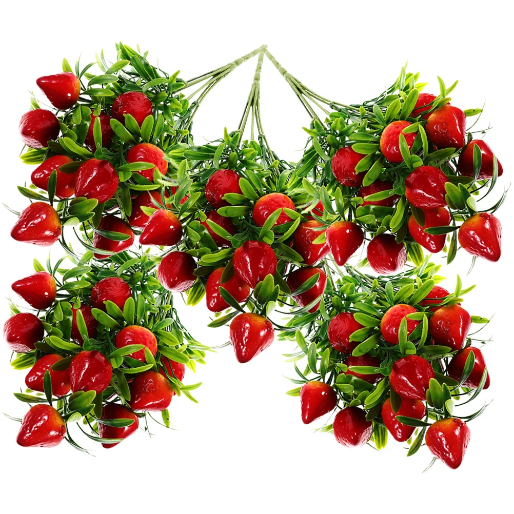 

5 Pcs Vases Home Decor Simulated Strawberry Artificial Stem Bouquet Ornaments Faux Branch Red Stems