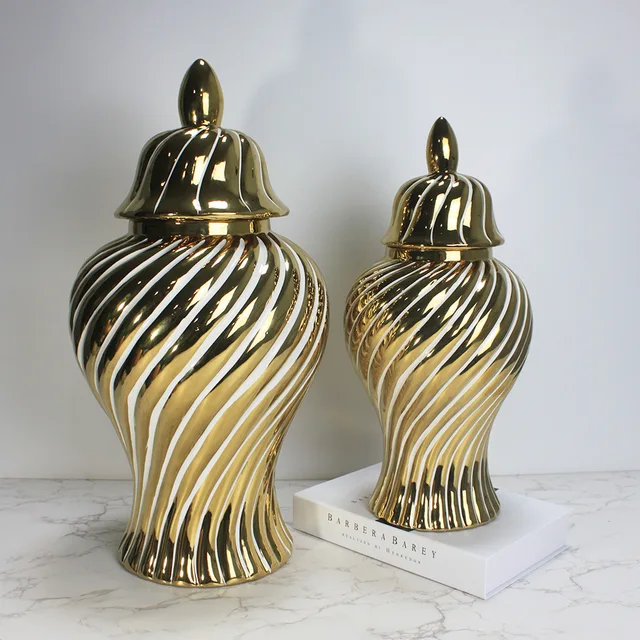 Kerámia Tároló Tartály Shogun Jar Aranyfehér Forgó Béren Kívüli Gyömbér Edény Virág Váza Vintage Porcelán Kézműves Otthoni Dekoráció - Image 2