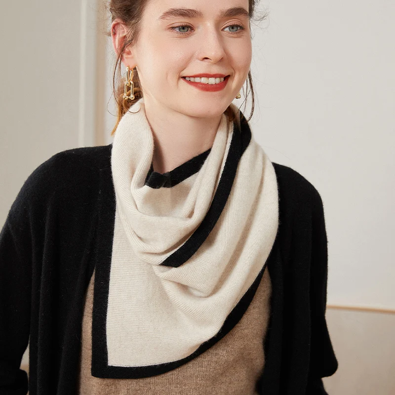 

100% Cashmere Knit Scarf Women Patchwork Color Shawl Soft Comfortable 2023 Winter New Ladies High Quality Warm Thick Long Scarf