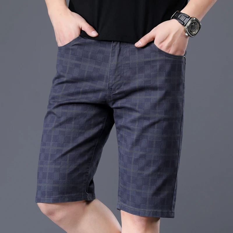 SHAN BAO summer brand men's fitted straight plaid shorts simple fashion cotton elastic youth men's lightweight casual shorts best casual shorts for men Casual Shorts