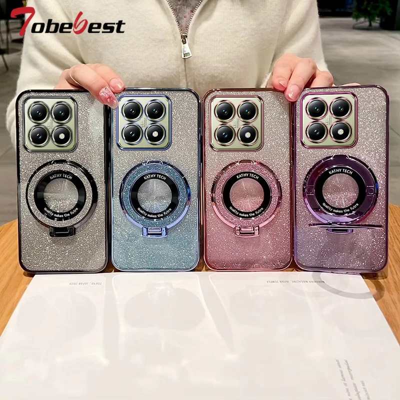 Glitter Plating Magnetic Holder Phone Case - Stylish Silicone Cover
