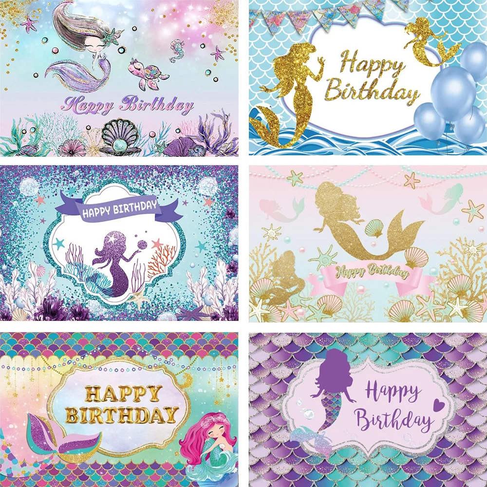 

Mermaid Themed Backdrop Underwater World Princess Girls Birthday Pearl Clam Ocean Background Photo Newborn Baptism Party Decor